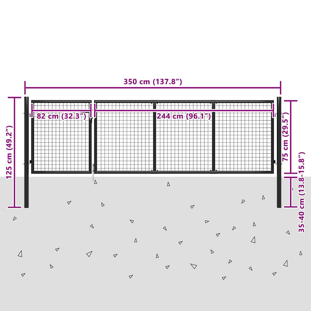Garden Gate Steel 350x75 cm Anthracite