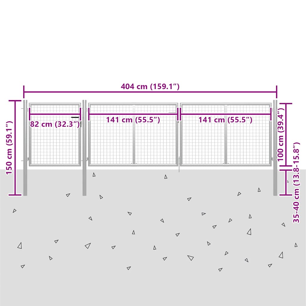 Garden Gate Steel 400x100 cm Silver