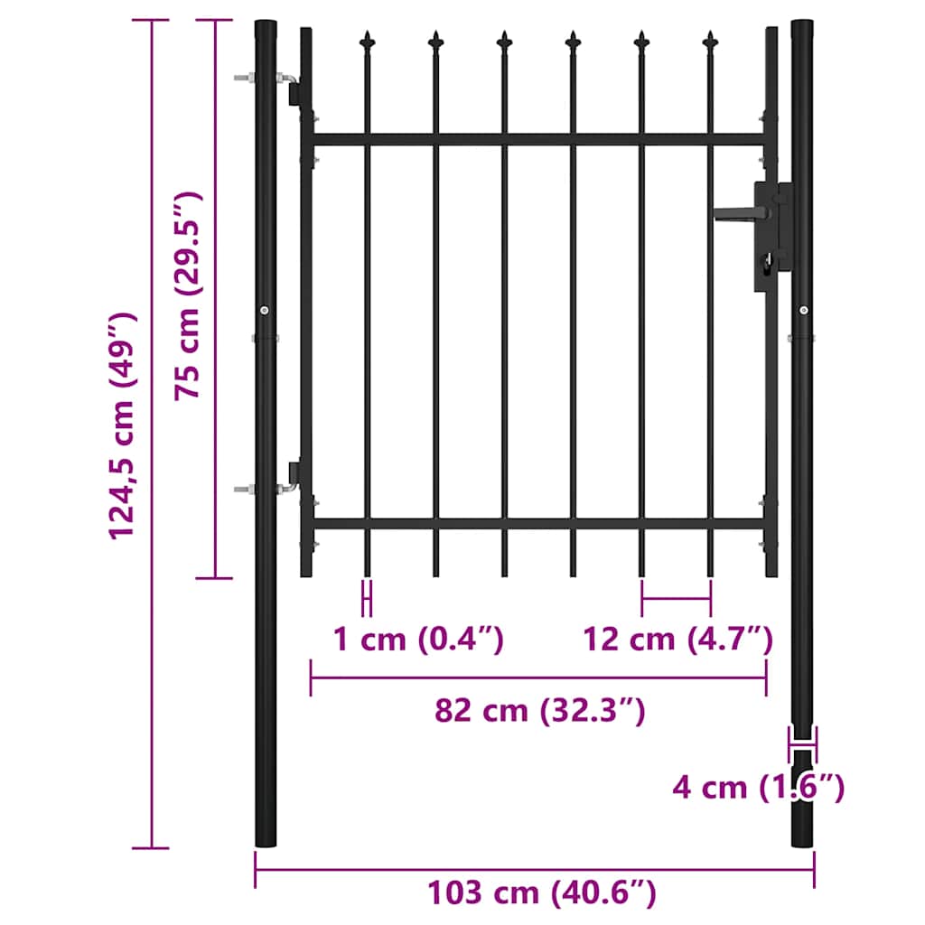 144358 vidaXL Door Fence Gate "BOXTEL" with Spear Top 100x75 cm