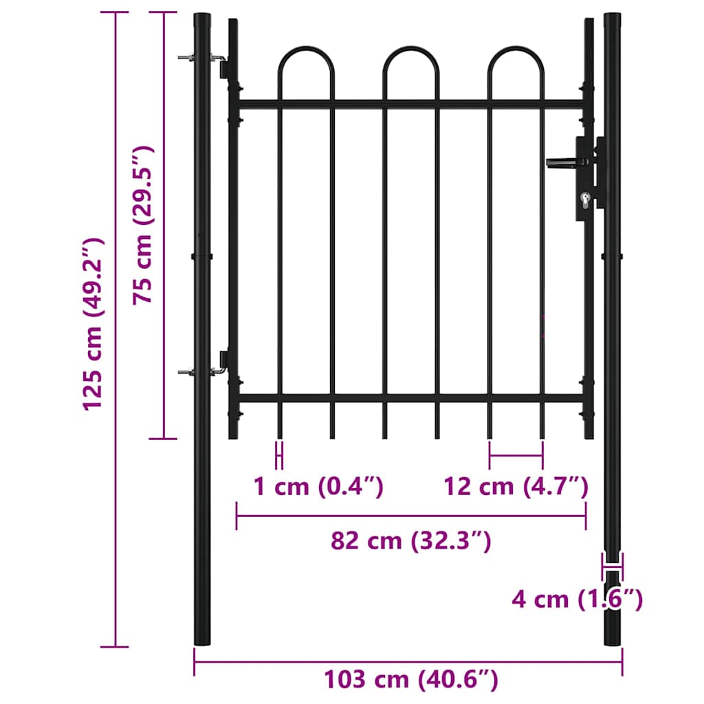 Single Door Fence Gate "BOXTEL" with Hoop Top 100 x 75 cm