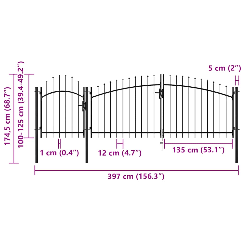 144363 vidaXL Garden Gate "Woerden" Steel 1,25x4 m Black