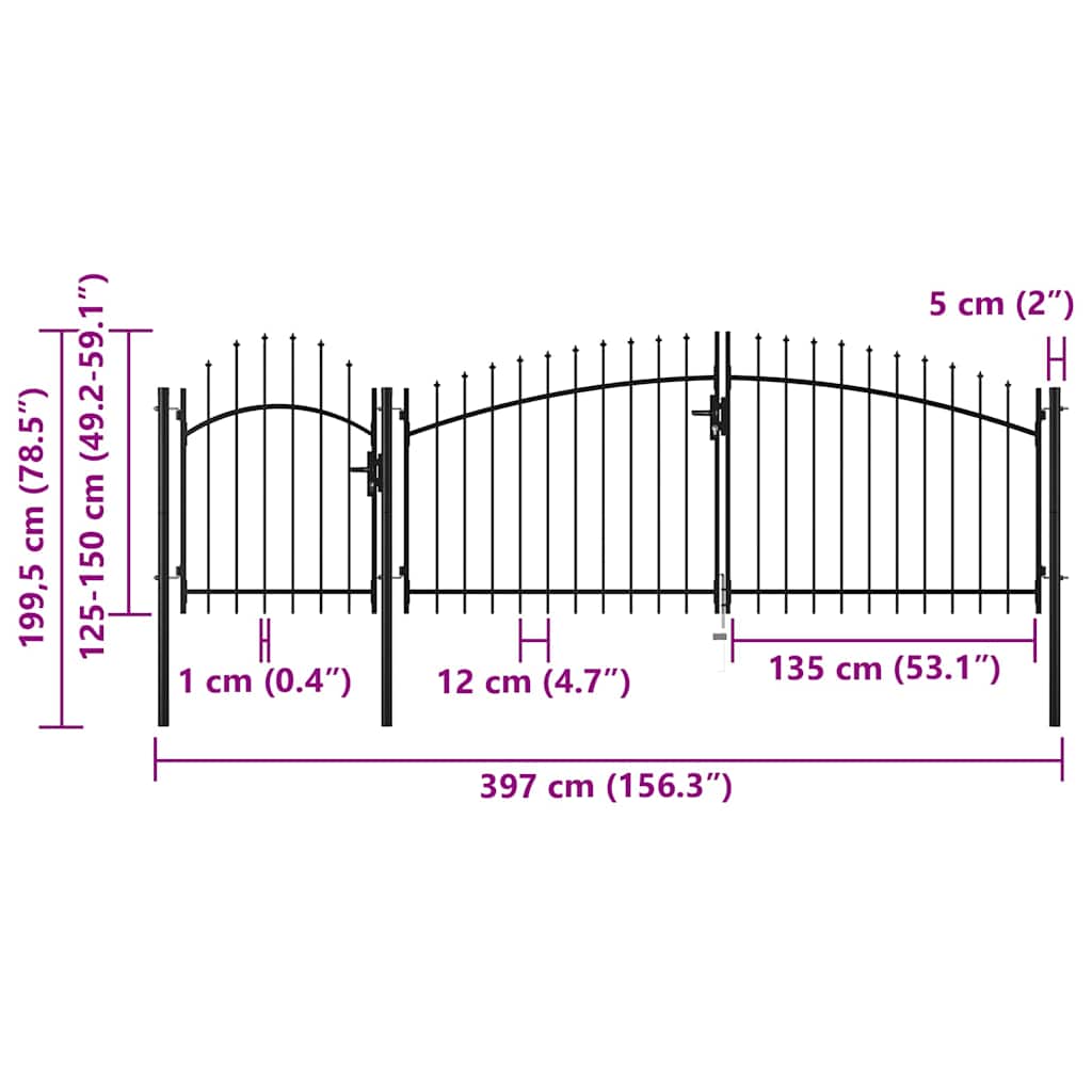 144364 vidaXL Garden Gate "Woerden" Steel 1,5X4 m Black