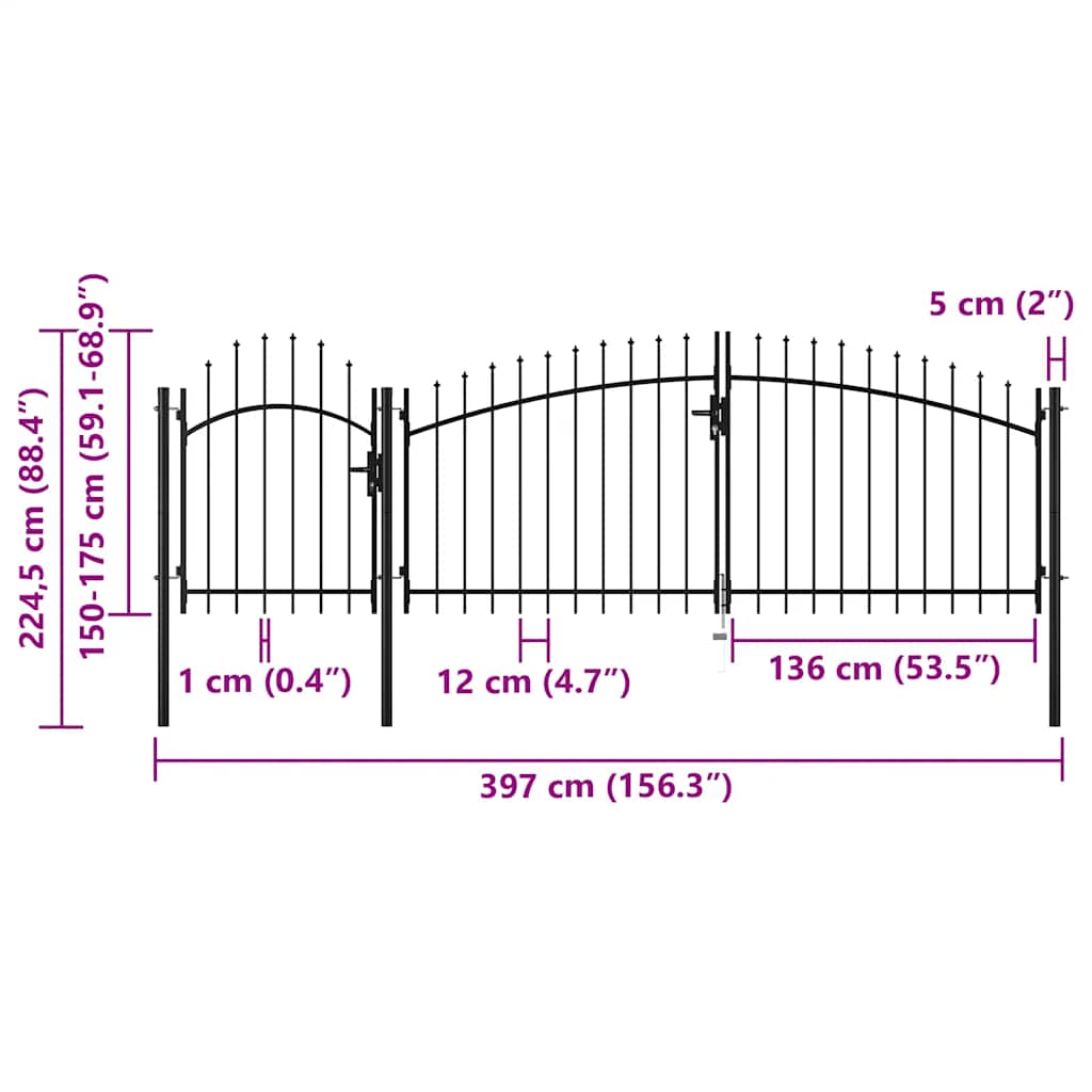 144365 vidaXL Garden Gate "Woerden" Steel 1,75x4 m Black