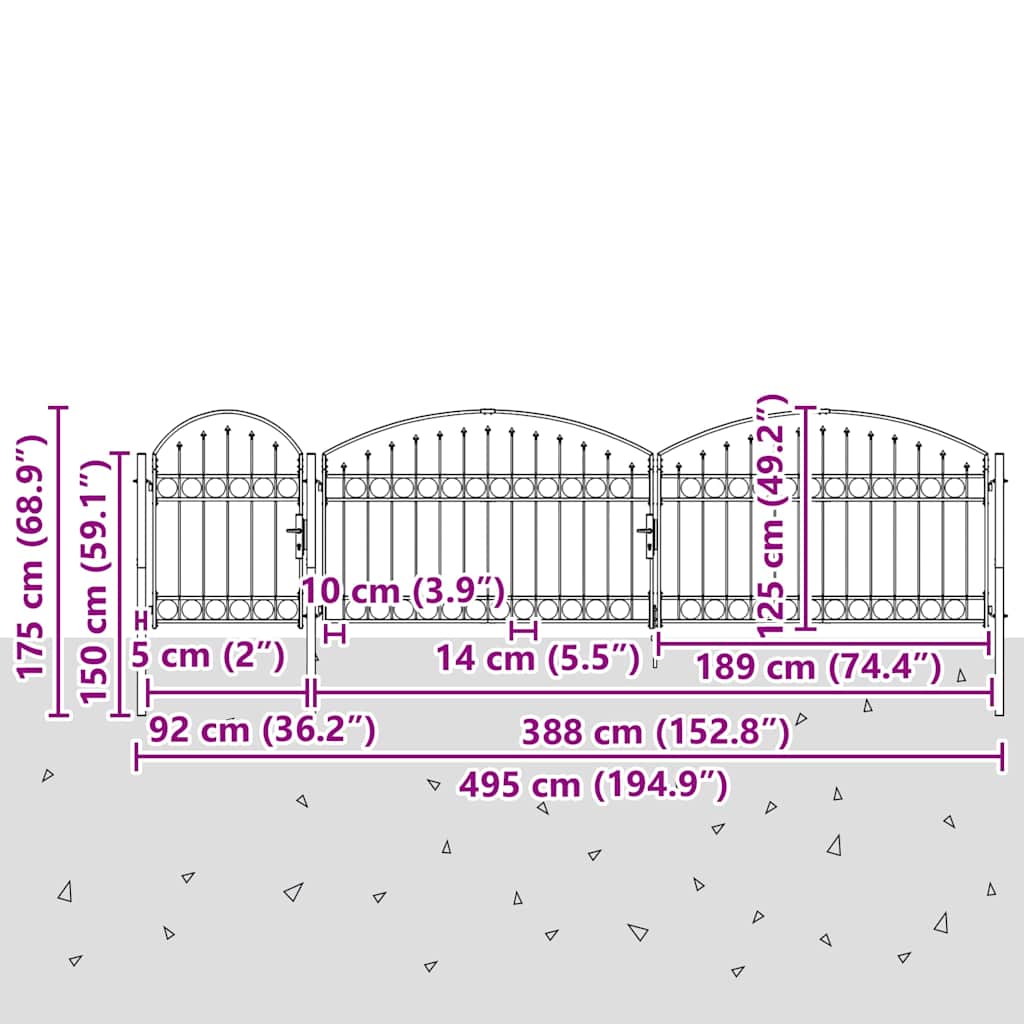 Garden Fence Gate "ASSEN" with Arched Top Steel 1,25x5 m Black