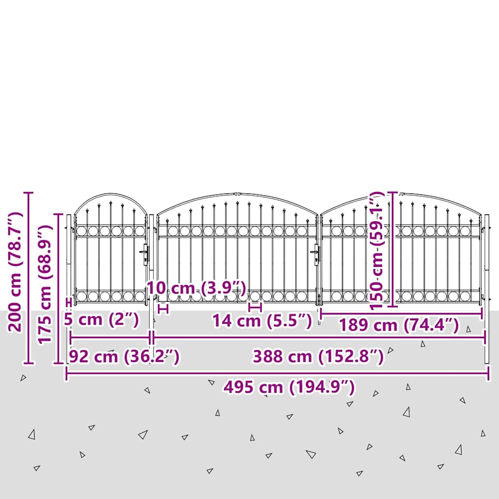 Garden Fence Gate "ASSEN" with Arched Top Steel 1,5x5 m Black