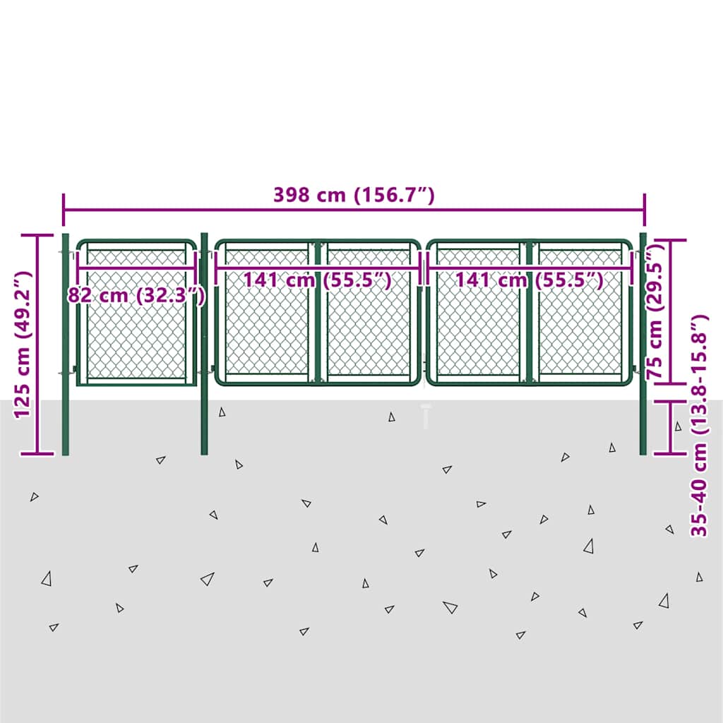 144444 vidaXL Garden Gate Steel 400x75 cm Green