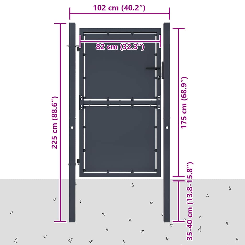 144521 vidaXL Garden Gate Steel 100x175 cm Anthracite