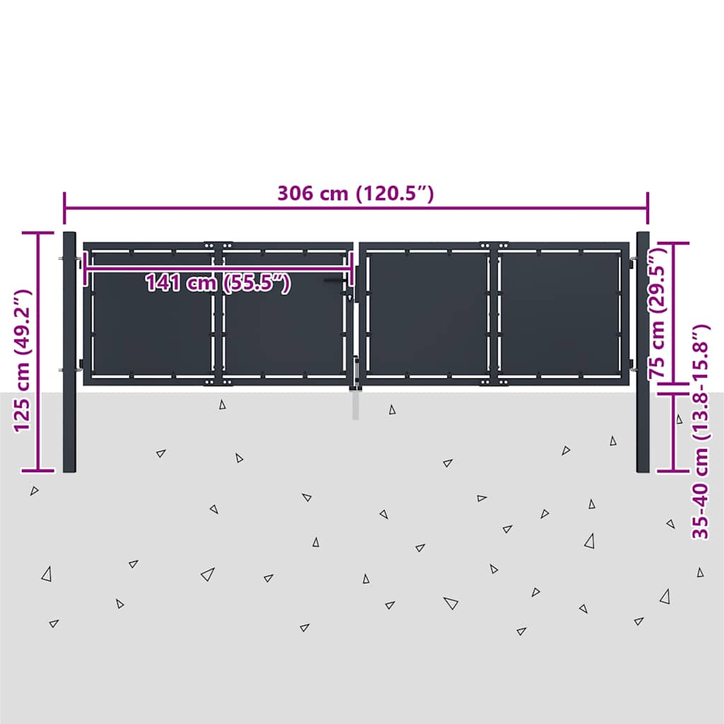 144523 vidaXL Garden Gate Steel 300x75 cm Anthracite