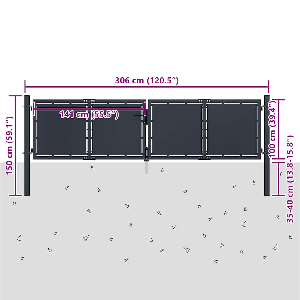 Garden Gate Steel 300x100 cm Anthracite