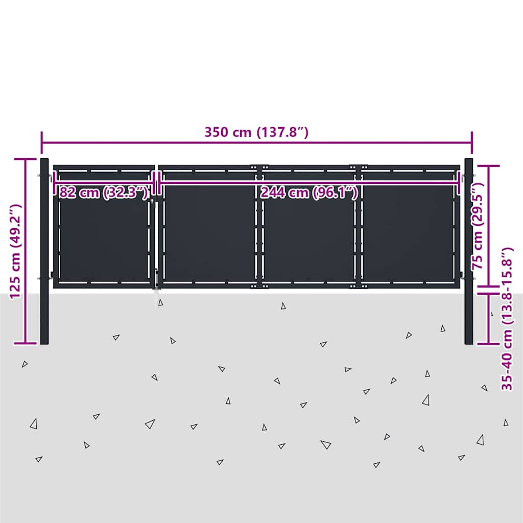 144535 vidaXL Garden Gate Steel 350x75 cm Anthracite