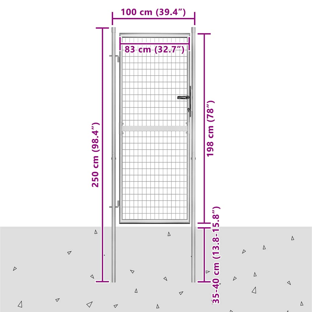 Garden Gate Galvanised Steel 100x200 cm Silver