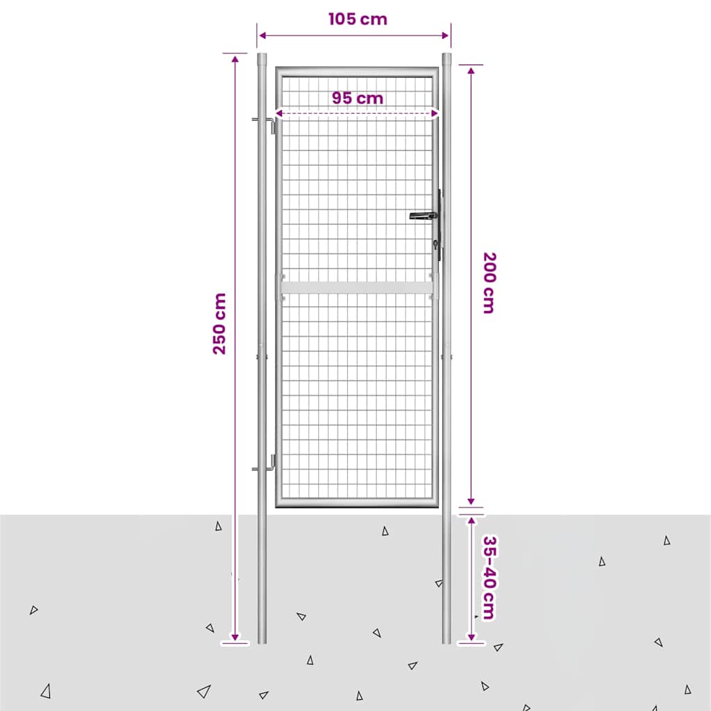 Garden Gate Galvanised Steel 105x200 cm Silver