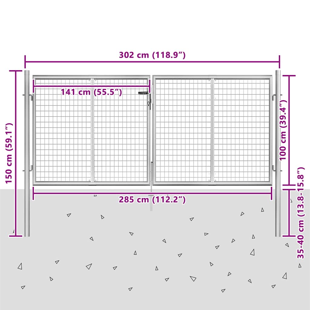 Garden Gate Galvanised Steel 300x100 cm Silver
