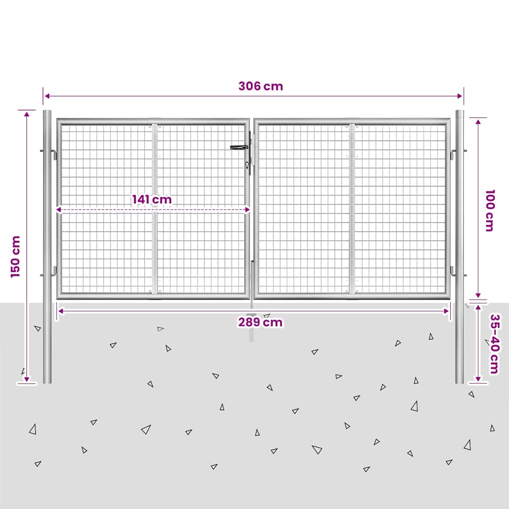 Garden Gate Galvanised Steel 306x100 cm Silver