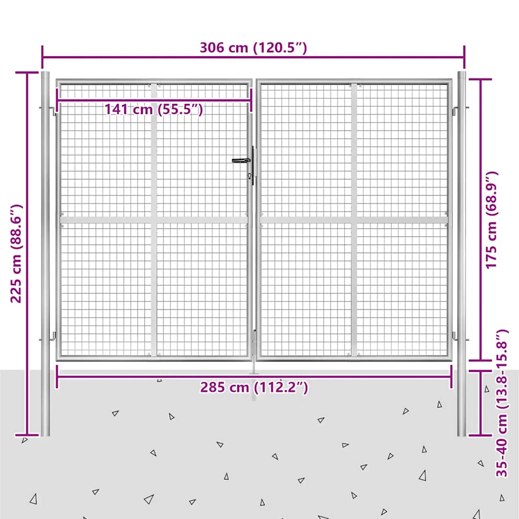 Garden Gate Galvanised Steel 300x175 cm Silver