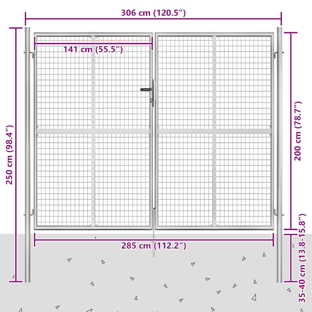 Garden Gate Galvanised Steel 300x200 cm Silver