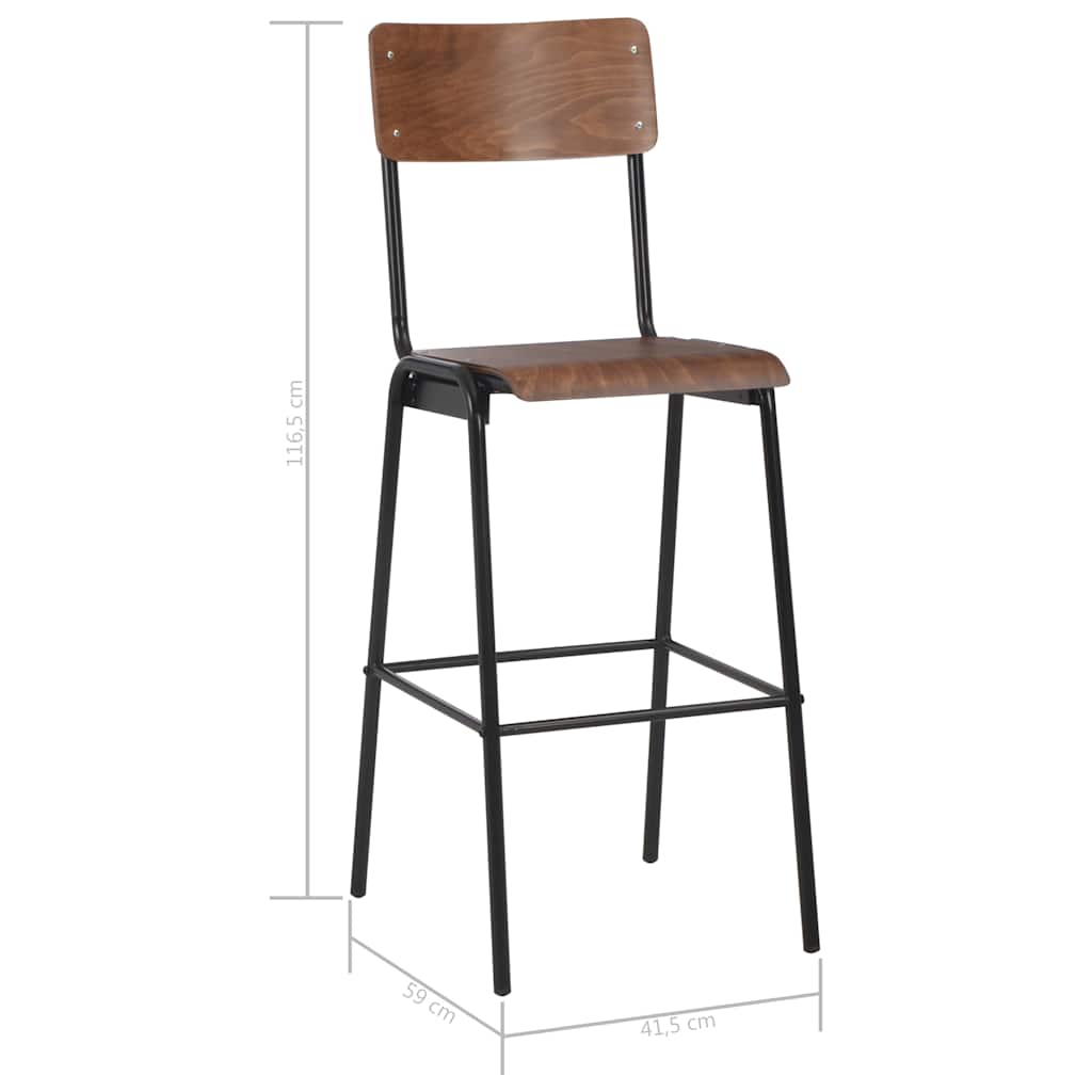 Bar Stools 2 pcs Brown Solid Plywood Steel