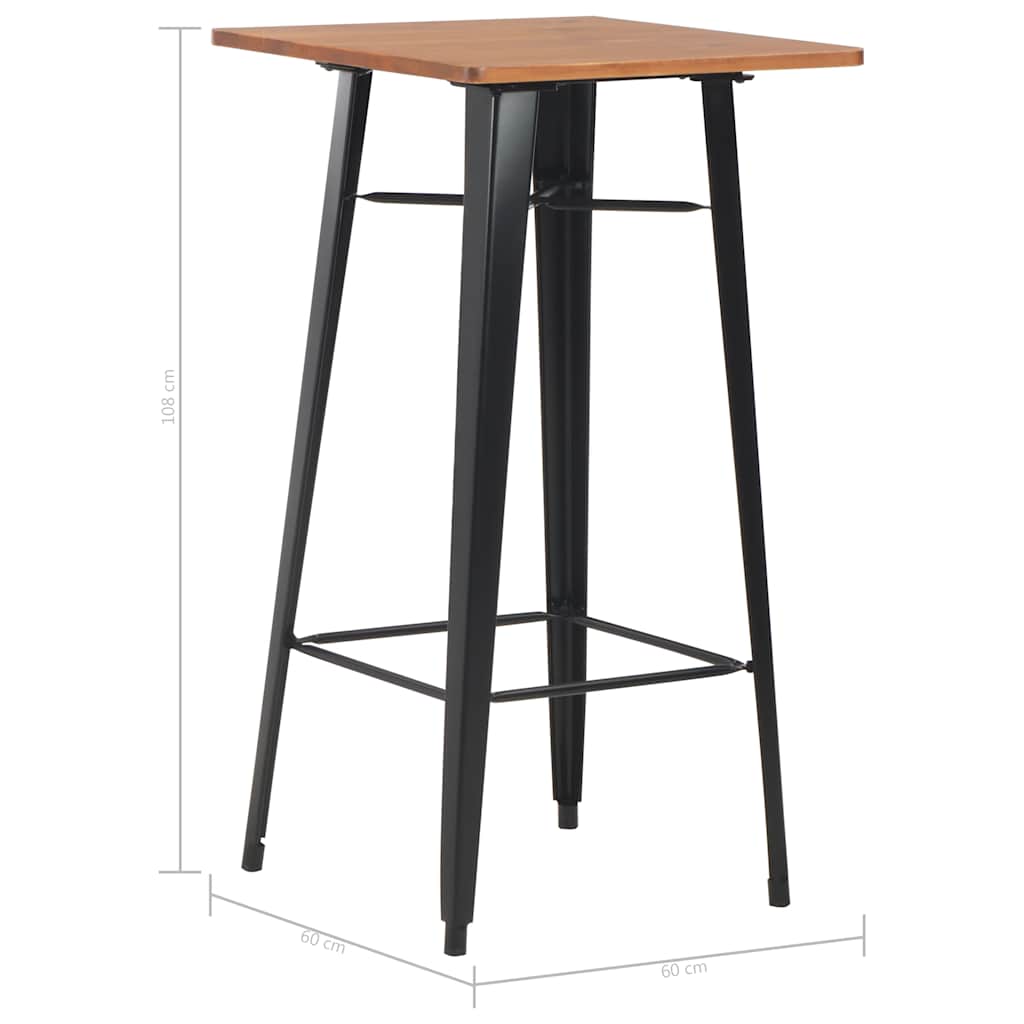 280082 vidaXL Bar Table Black 60x60x108 cm Solid Pine Wood Steel