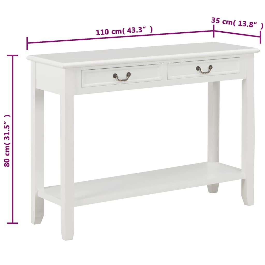 249900 vidaXL Console Table White 110x35x80 cm Wood