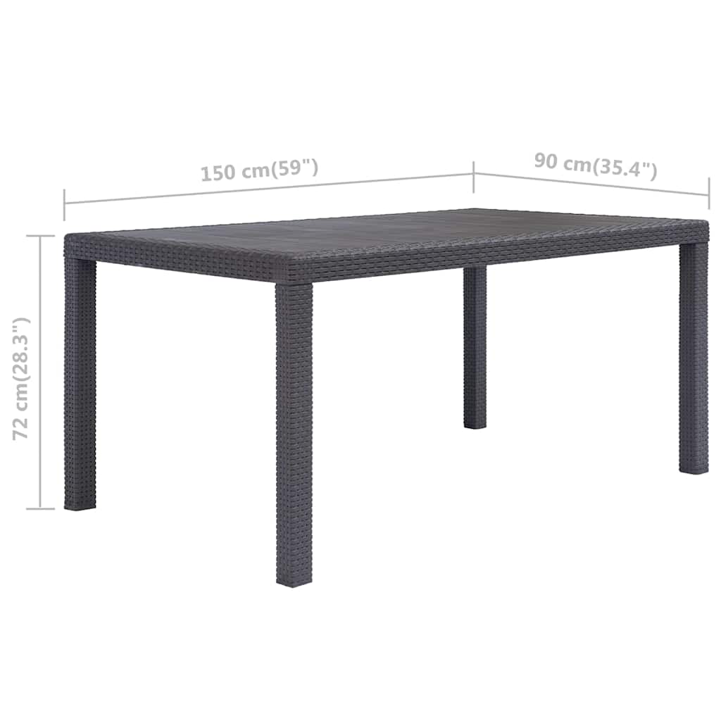 45606 vidaXL Garden Table Brown 150x90x72 cm Plastic Rattan Look