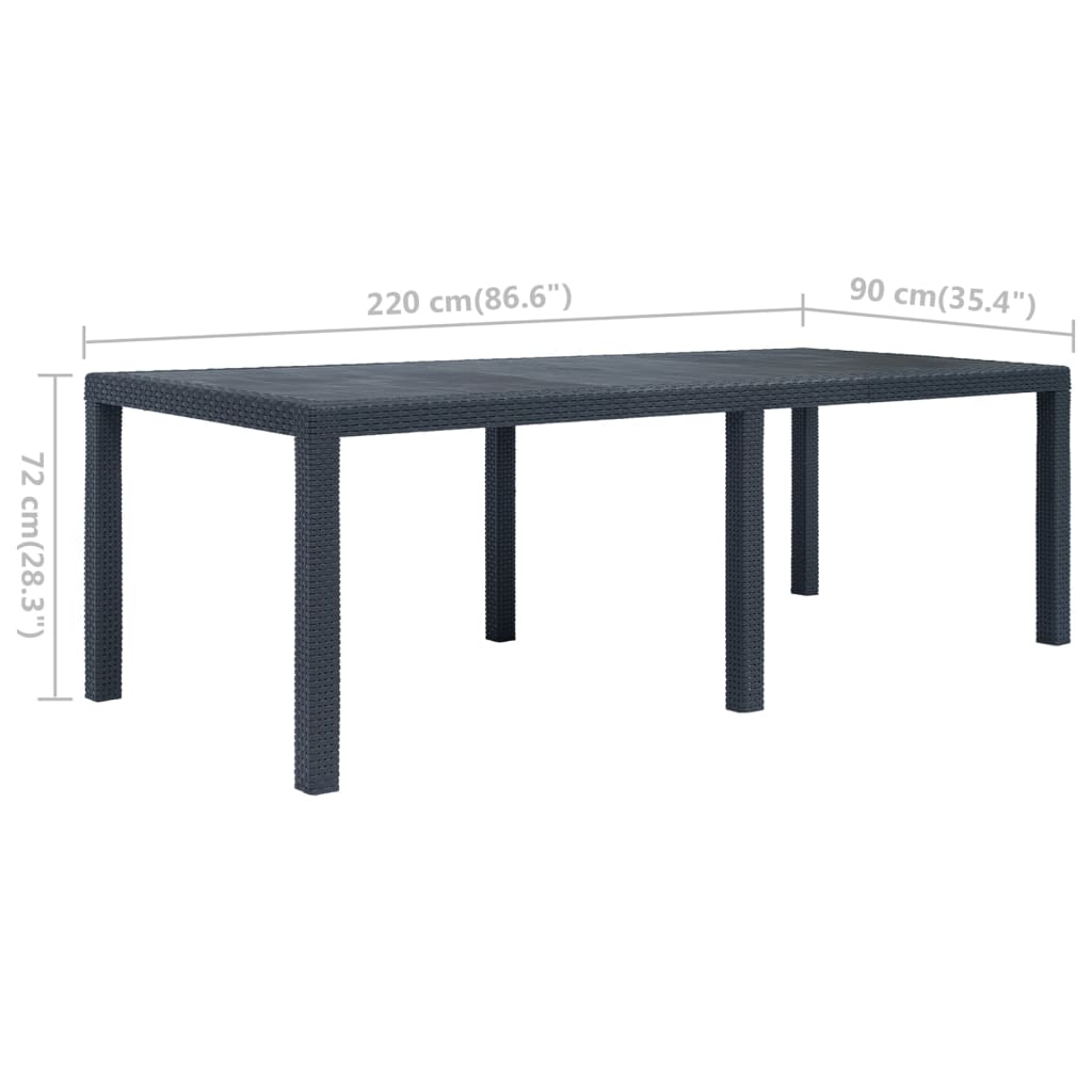 45608 vidaXL Garden Table Anthracite 220x90x72 cm Plastic Rattan Look