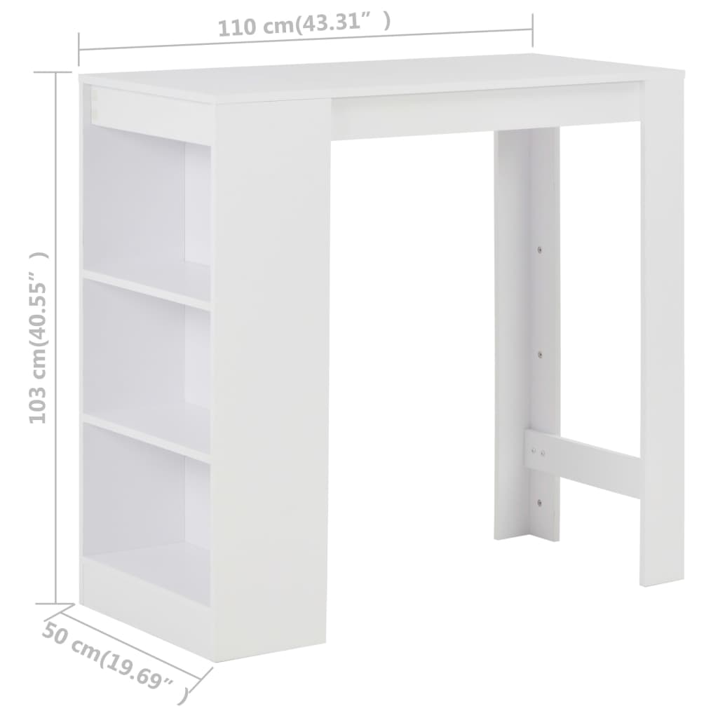 280211 vidaXL Bar Table with Shelf White 110x50x103 cm