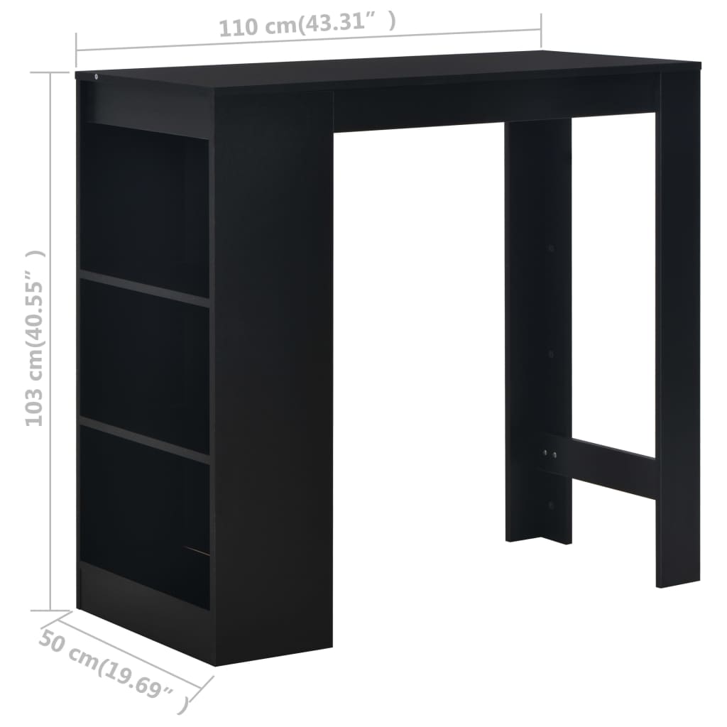 280212 vidaXL Bar Table with Shelf Black 110x50x103 cm