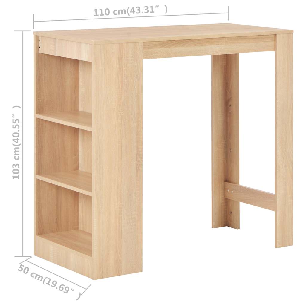 280213 vidaXL Bar Table with Shelf Oak 110x50x103 cm