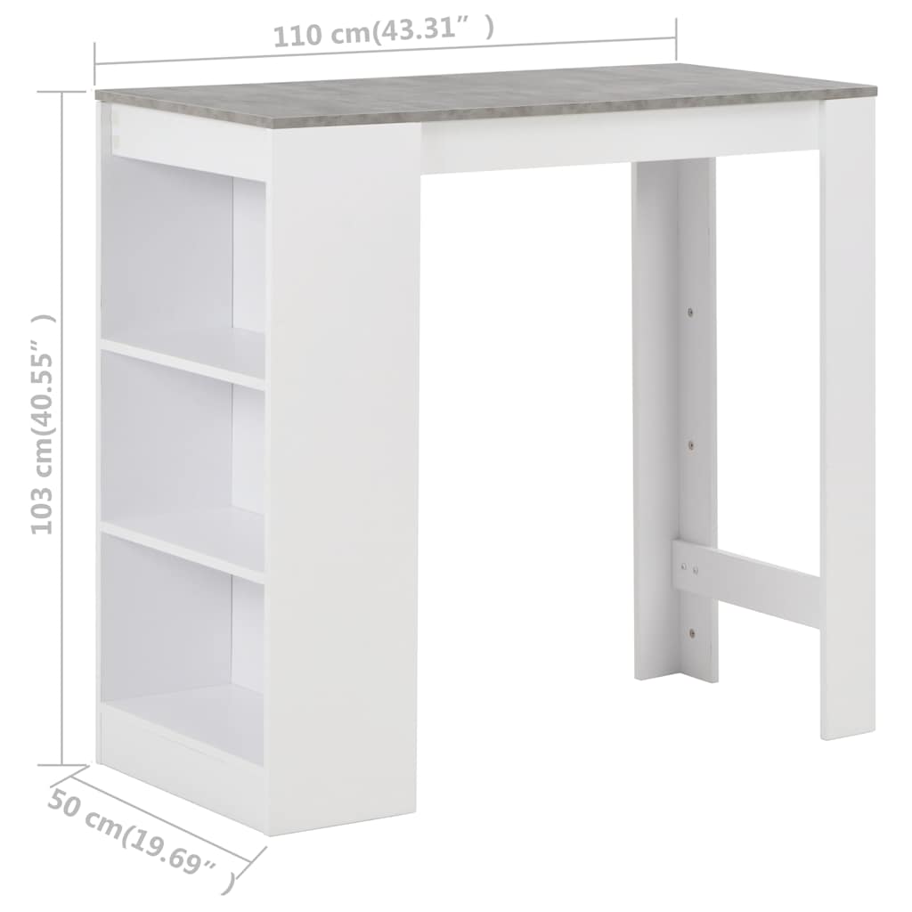 280214 vidaXL Bar Table with Shelf White 110x50x103 cm
