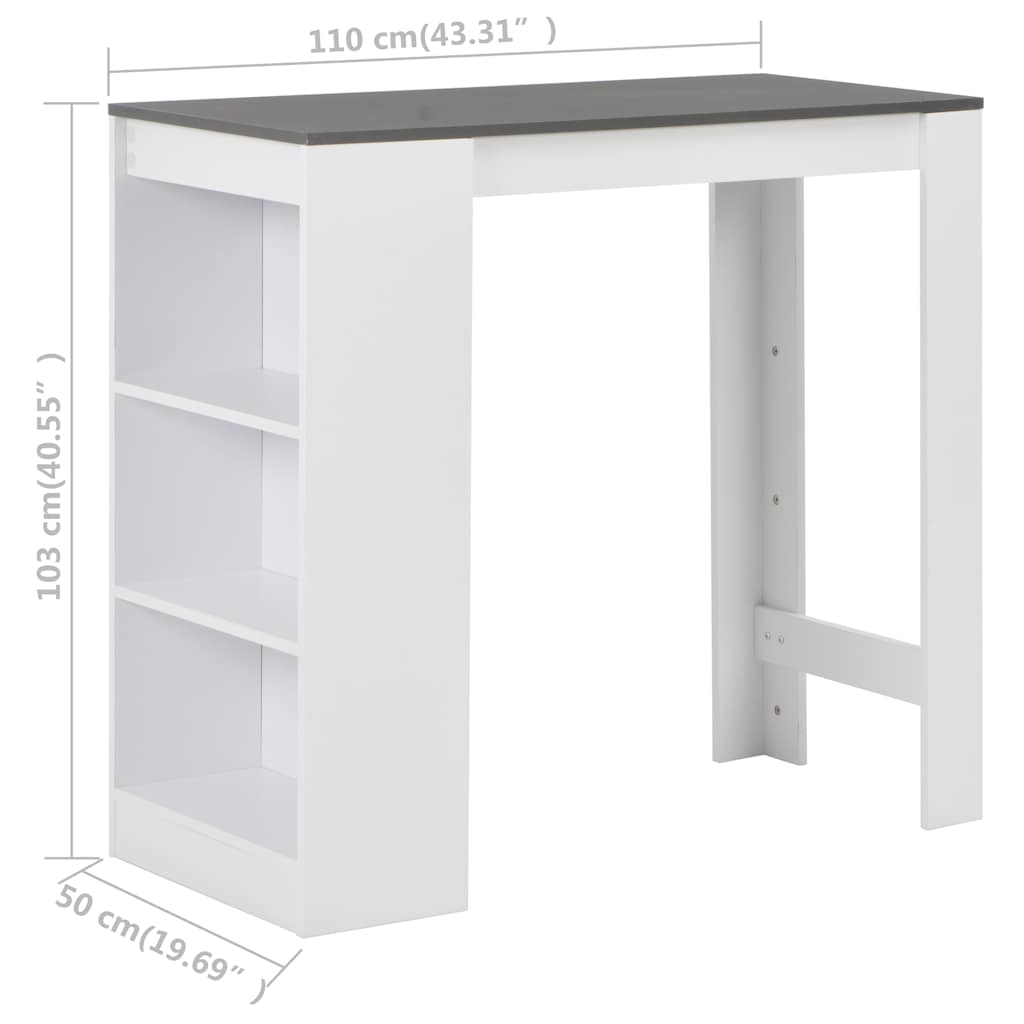 280216 vidaXL Bar Table with Shelf White 110x50x103 cm