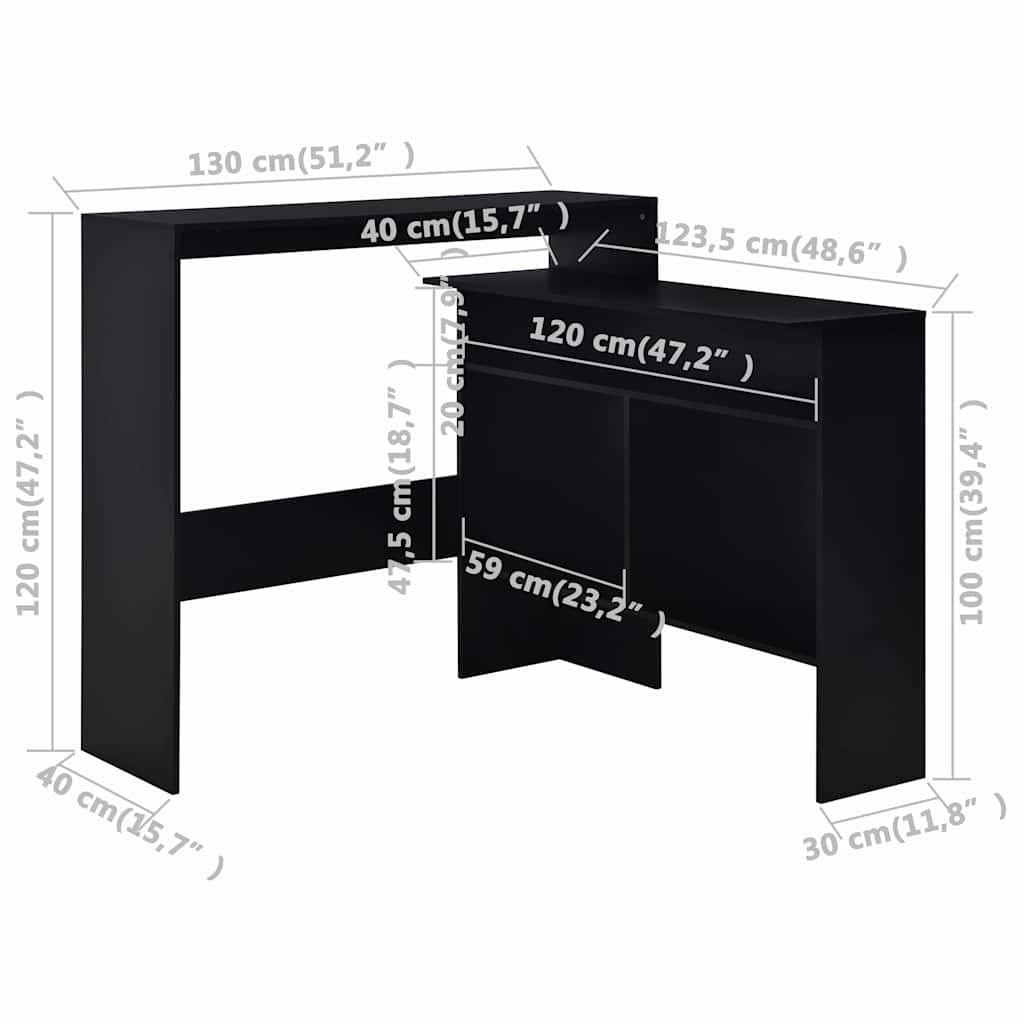 280218 vidaXL Bar Table with 2 Table Tops Black 130x40x120 cm
