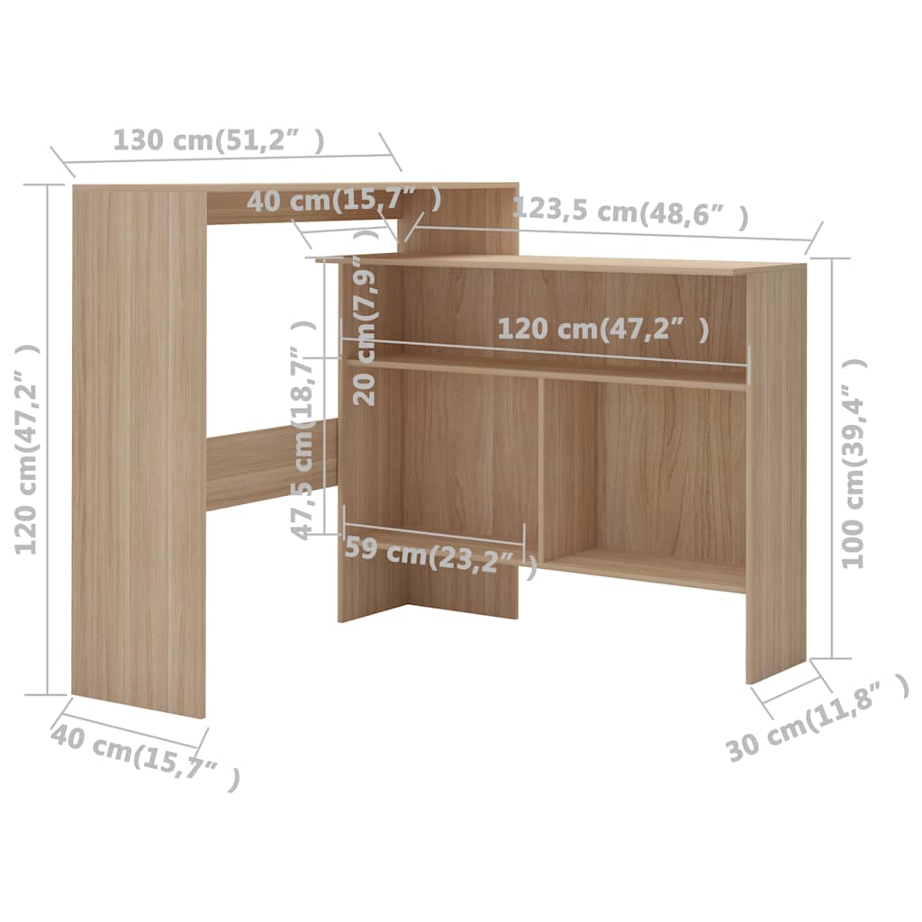 280219 vidaXL Bar Table with 2 Table Tops Oak 130x40x120 cm