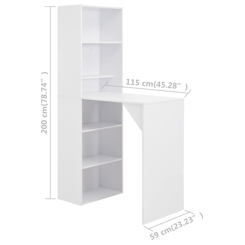 280227 vidaXL Bar Table with Cabinet White 115x59x200 cm