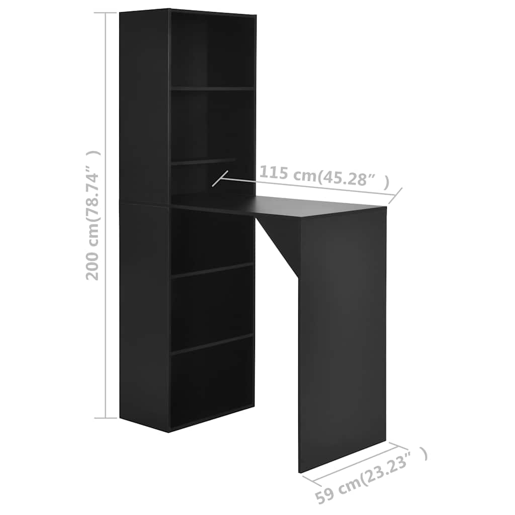 280228 vidaXL Bar Table with Cabinet Black 115x59x200 cm
