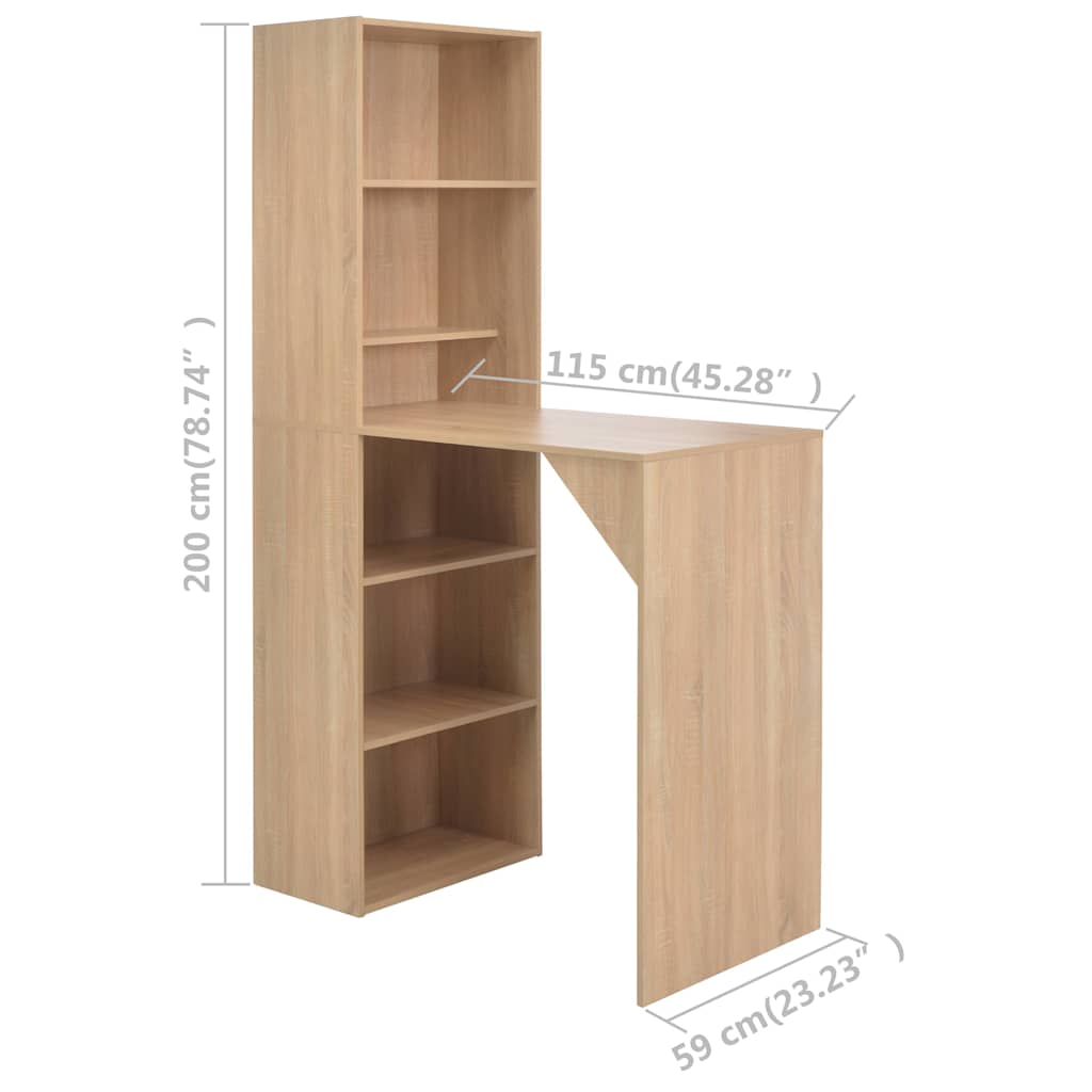 280229 vidaXL Bar Table with Cabinet Oak 115x59x200 cm
