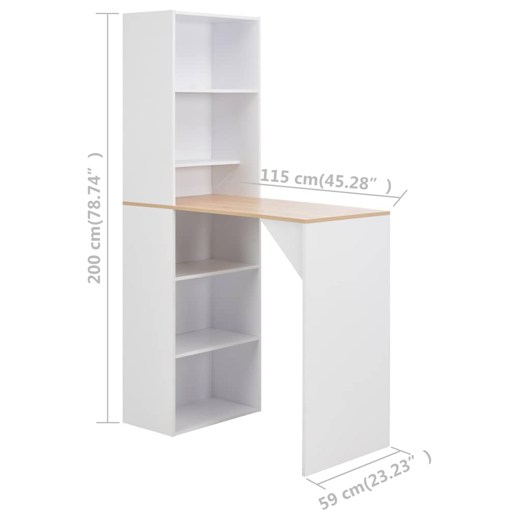 280230 vidaXL Bar Table with Cabinet White 115x59x200 cm