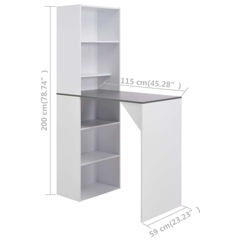280231 vidaXL Bar Table with Cabinet White 115x59x200 cm