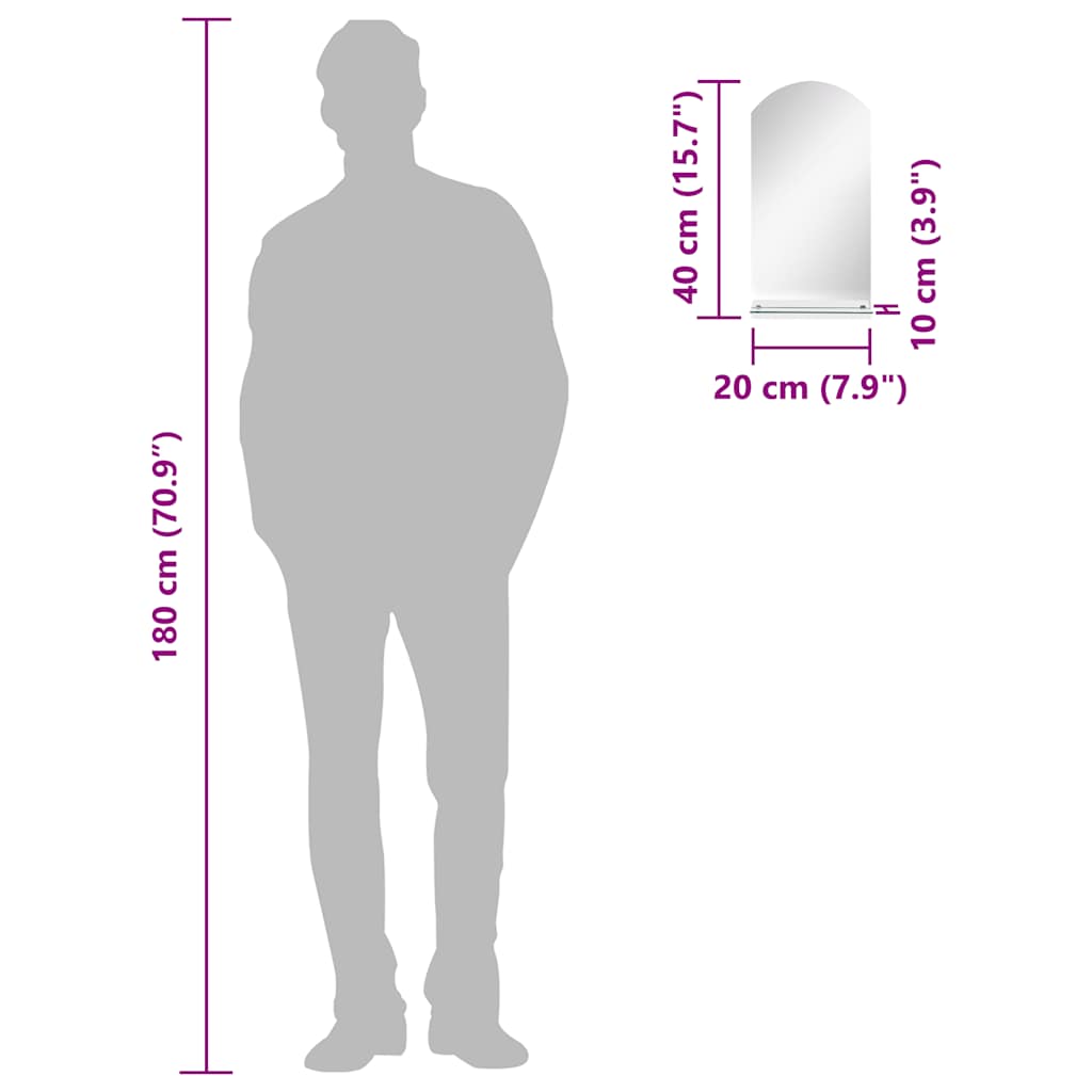 249429 vidaXL Wall Mirror with Shelf 20x40 cm Tempered Glass