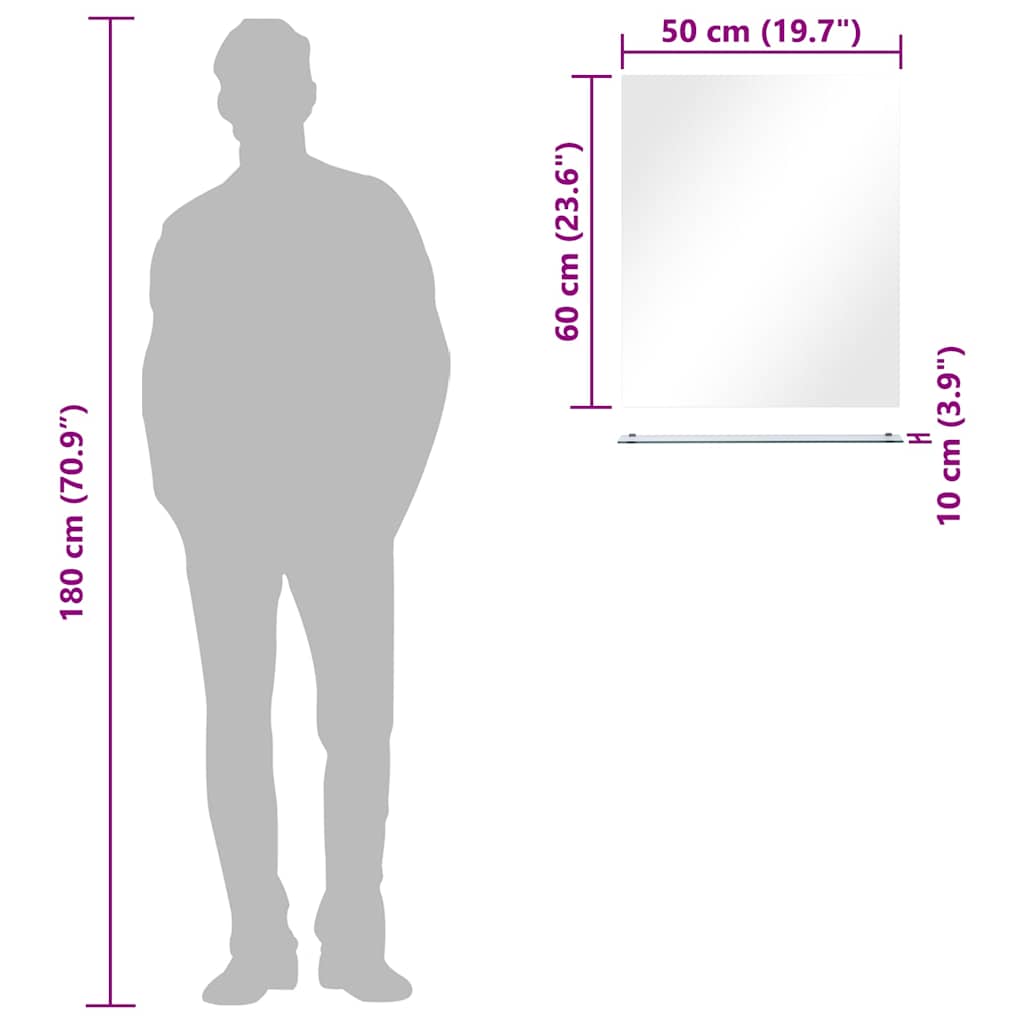 249441 vidaXL Wall Mirror with Shelf 50x60 cm Tempered Glass