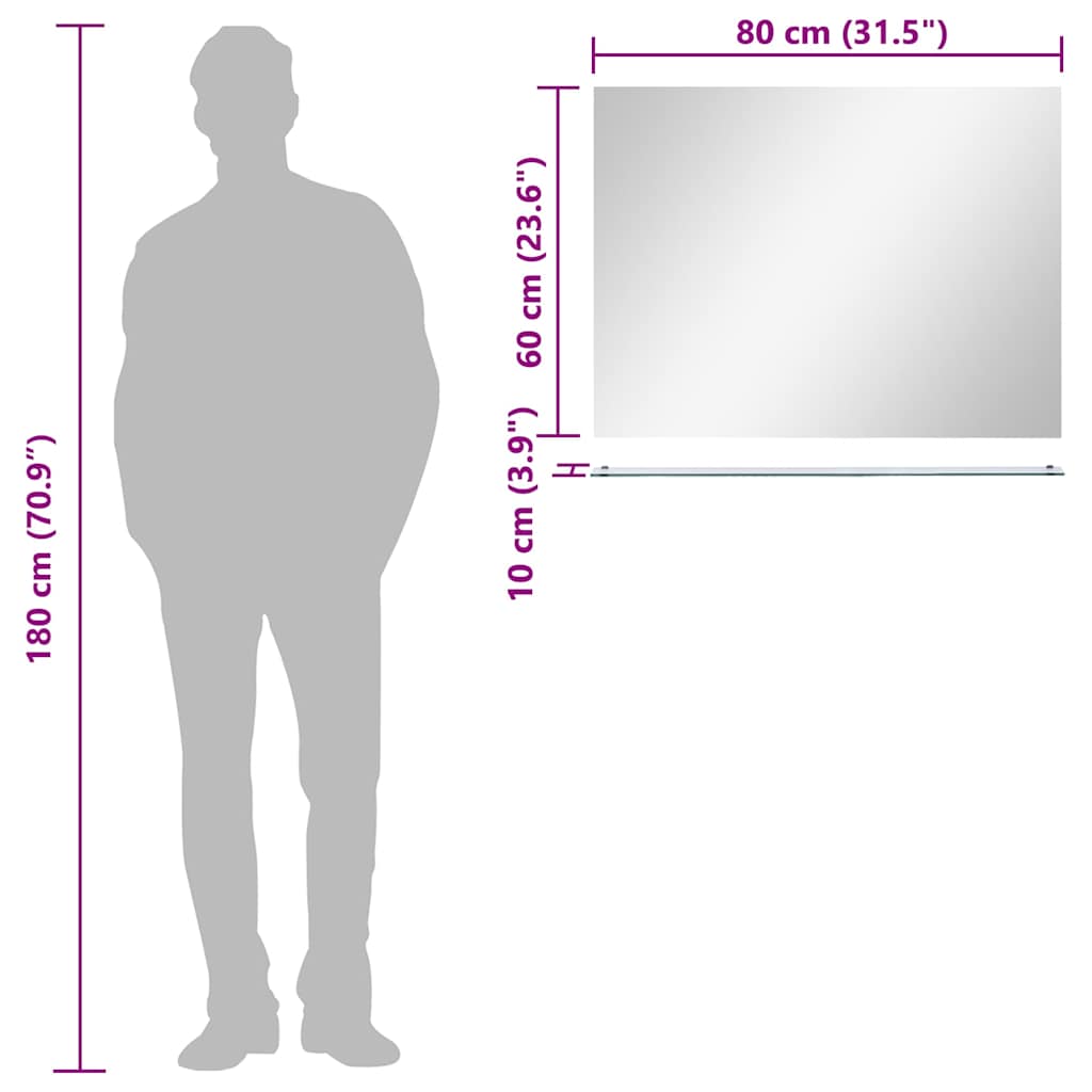 249442 vidaXL Wall Mirror with Shelf 80x60 cm Tempered Glass
