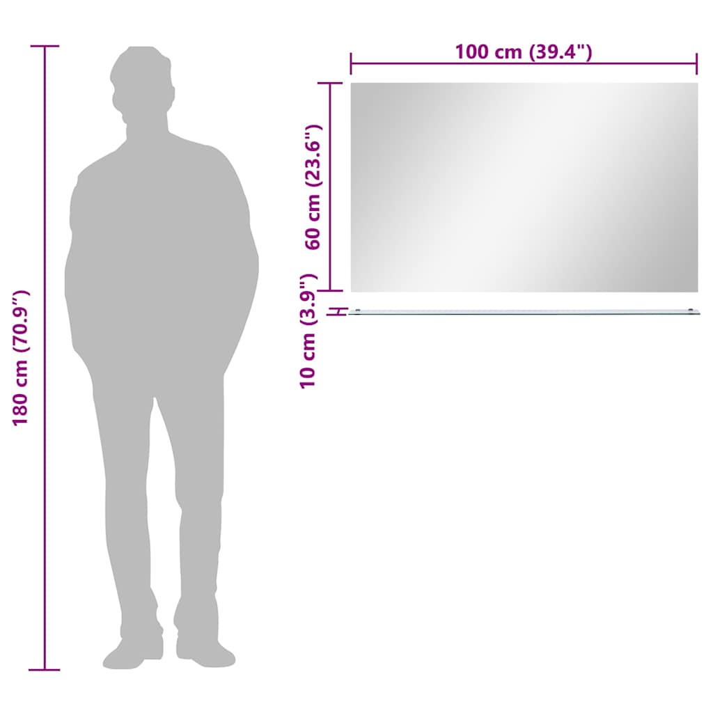 249443 vidaXL Wall Mirror with Shelf 100x60 cm Tempered Glass