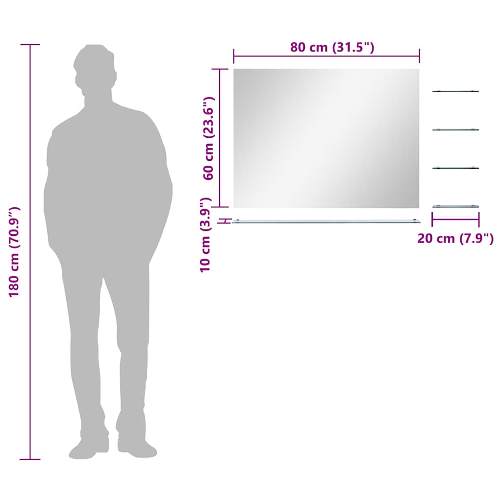 249445 vidaXL Wall Mirror with 5 Shelves Silver 80x60 cm