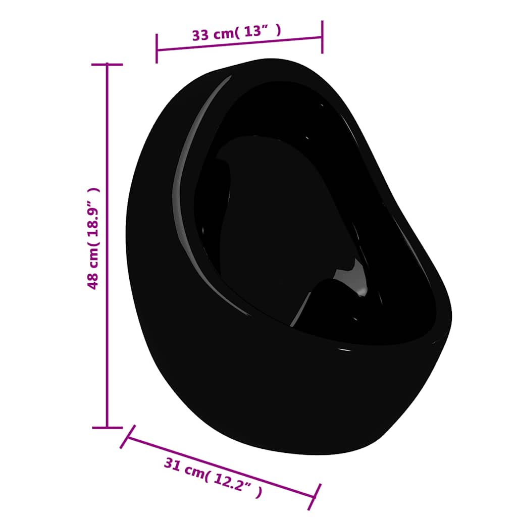143992 vidaXL Wall Hung Urinal with Flush Valve Ceramic Black