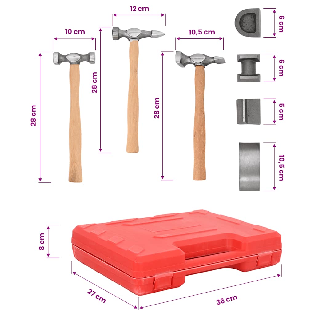 140159 vidaXL 7-Piece Auto Body Hammer and Dolly Dent Repair Set