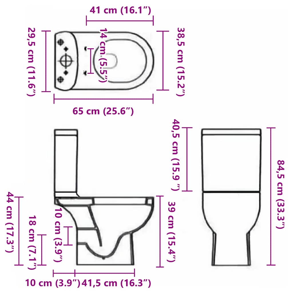140298 vidaXL Ceramic Toilet Back Water Flow Black