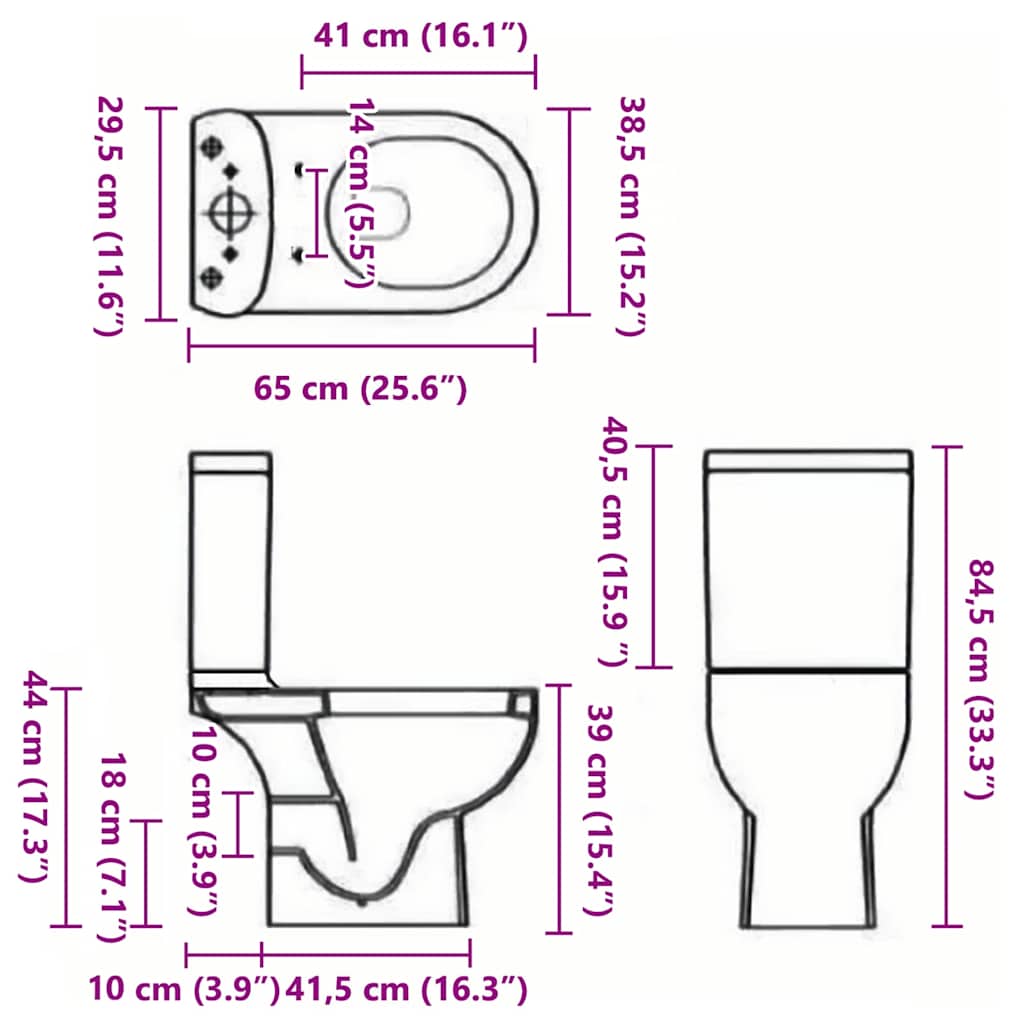 240376 vidaXL Ceramic Toilet Back Water Flow White