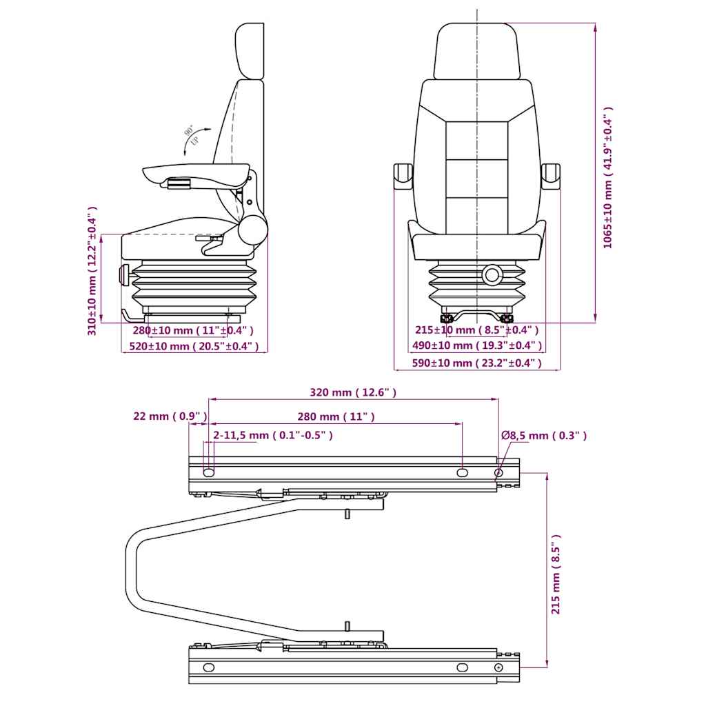 210158 vidaXL Tractor Seat with Suspension