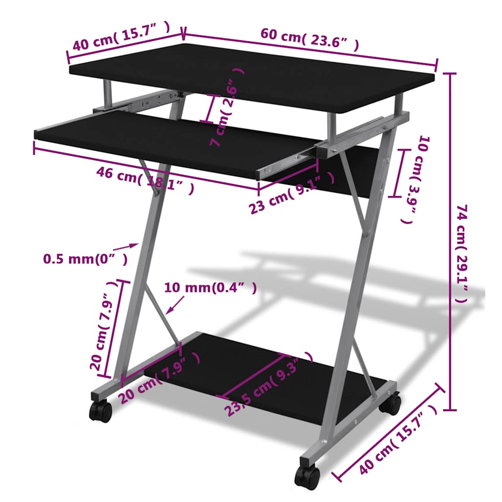20051 vidaXL Compact Computer Desk with Pull-out Keyboard Tray Black