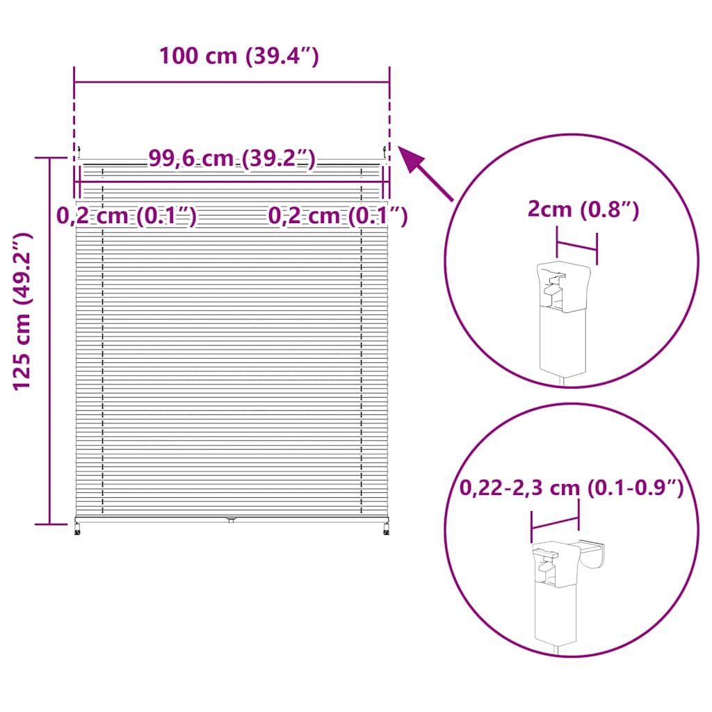 Plisse Blind 100x125cm White Pleated Blind