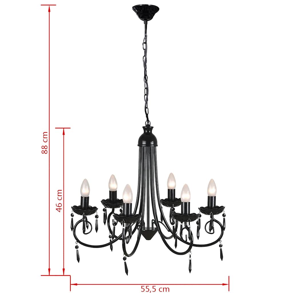 240689 Pendant Ceiling Lamp Elegant Chandelier Black 6 Bulb Sockets